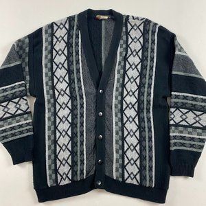 Vintage Porto Bello Textured Cardigan Sweater Mens Medium Biggie Cosby Grunge 3D